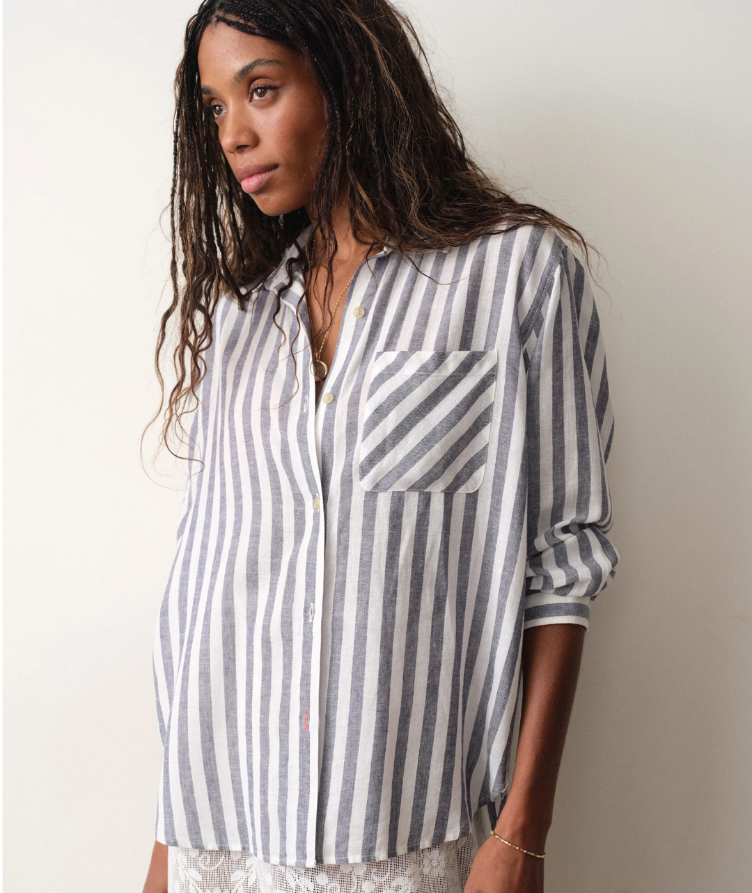 Jane Relaxed Linen Shirt, Navy &amp; White Stripe