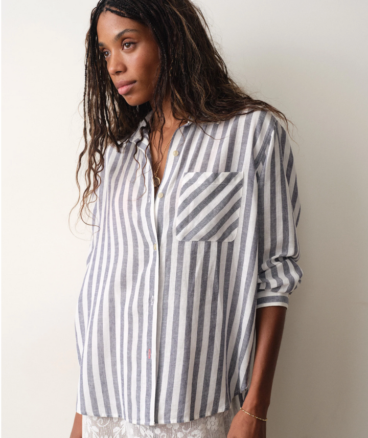 Jane Relaxed Linen Shirt, Navy &amp; White Stripe