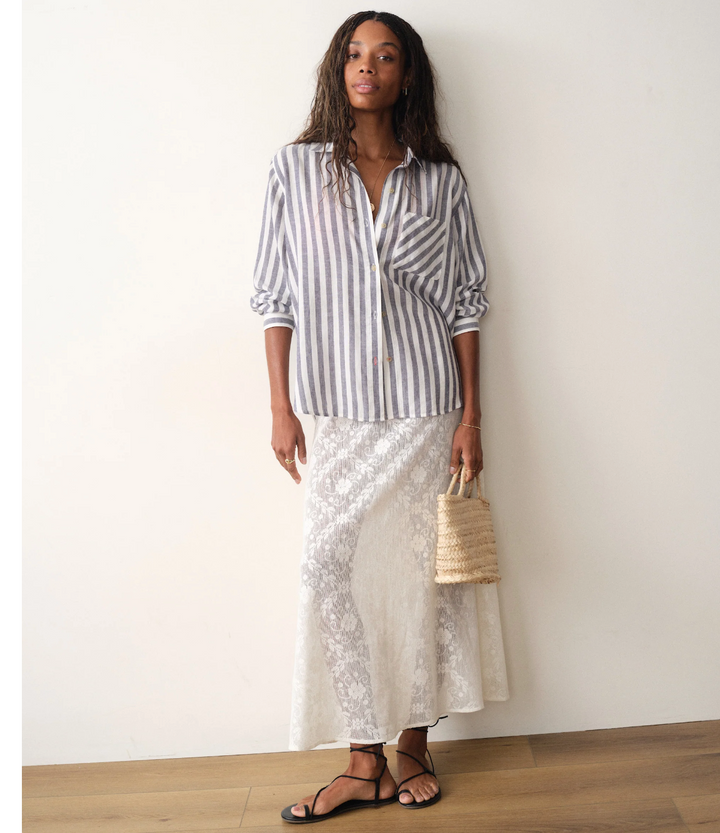 Jane Relaxed Linen Shirt, Navy &amp; White Stripe