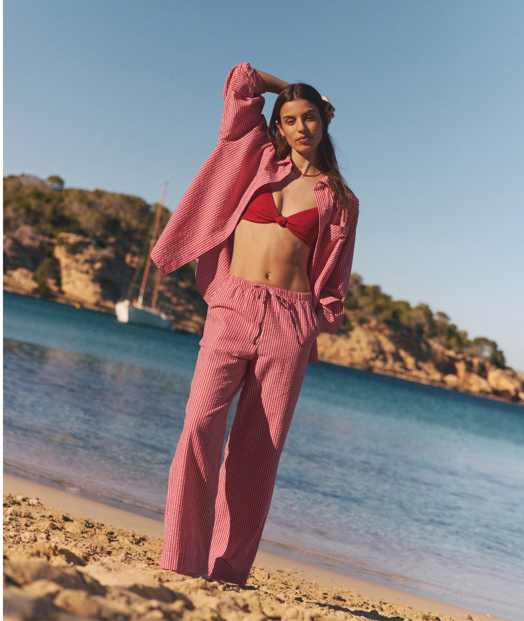 Gracey Oversized Seersucker Shirt, Pink Stripe