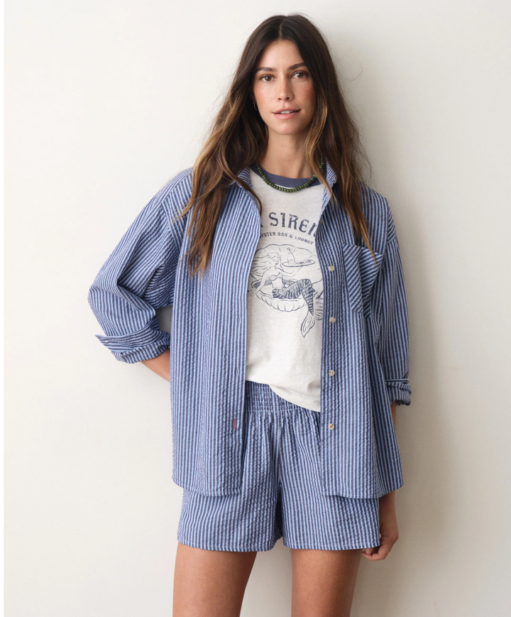 Gracey Oversized Seersucker Shirt, Blue Stripe