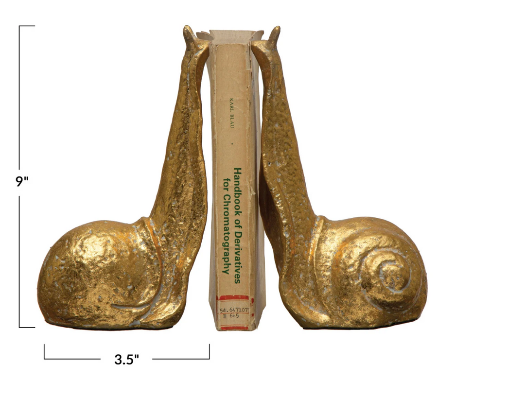 Cast Iron Snail Bookends, Distressed Gold Finish