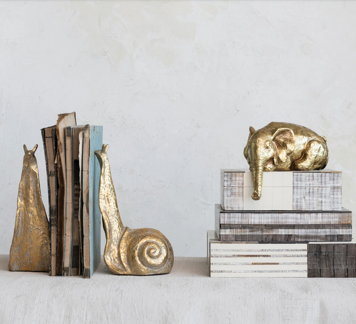 Cast Iron Snail Bookends, Distressed Gold Finish