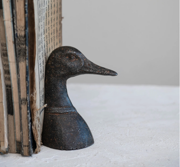 Cast Iron Duck Head Bookends, Distressed Black
