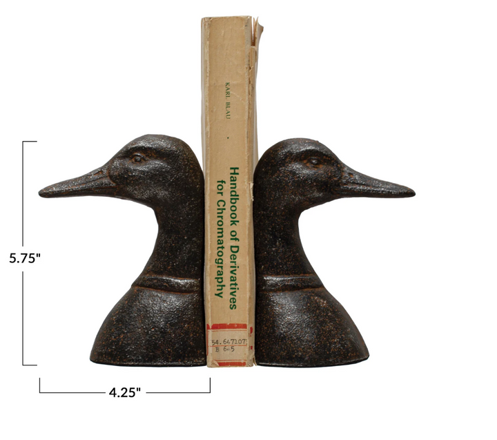 Cast Iron Duck Head Bookends, Distressed Black