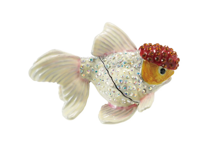 Enameled Metal Goldfish Shaped Trinket Box