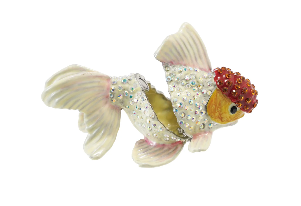 Enameled Metal Goldfish Shaped Trinket Box
