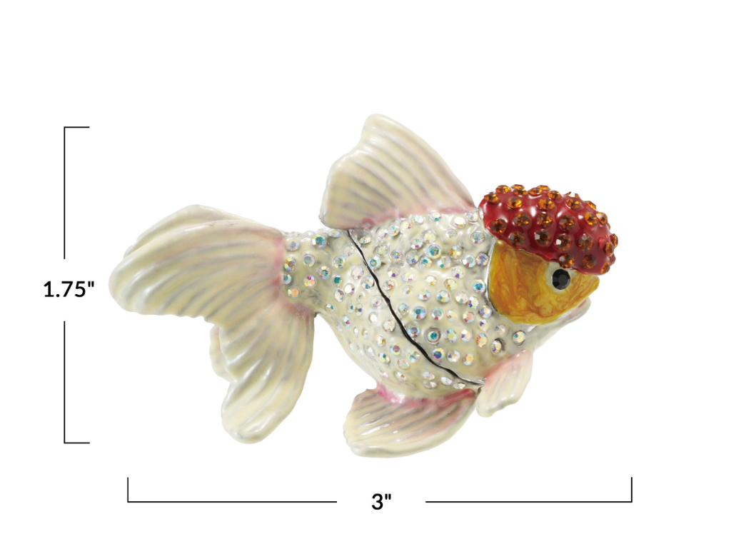 Enameled Metal Goldfish Shaped Trinket Box