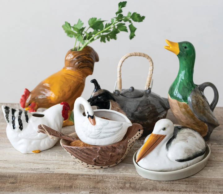 6 oz. Hand-Painted Stoneware Swan Shaped Creamer