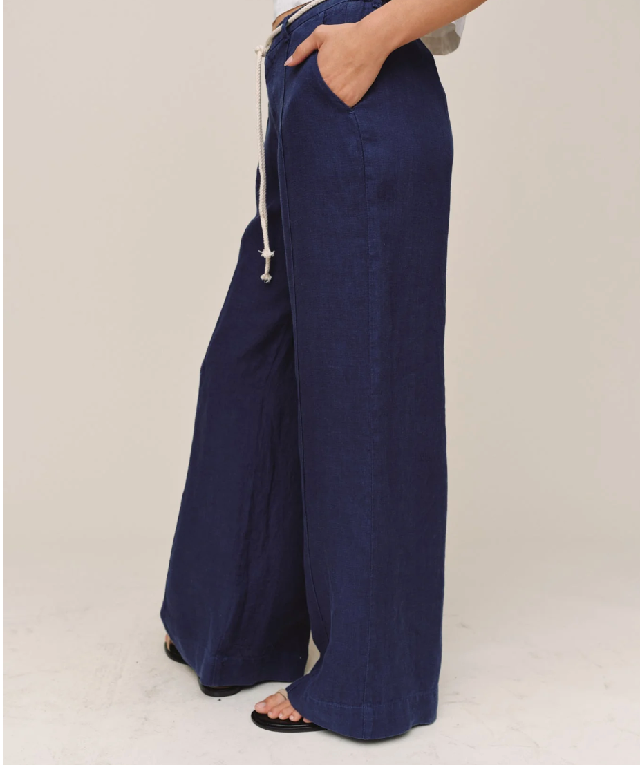 Pintuck Wide Leg Pant in Nautical Night