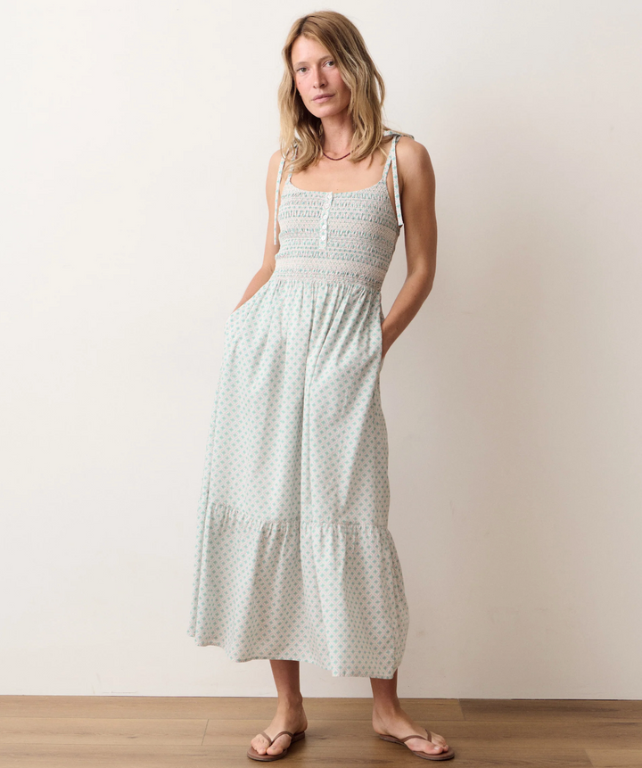 Carmen Smocked Dress, Piazze Print