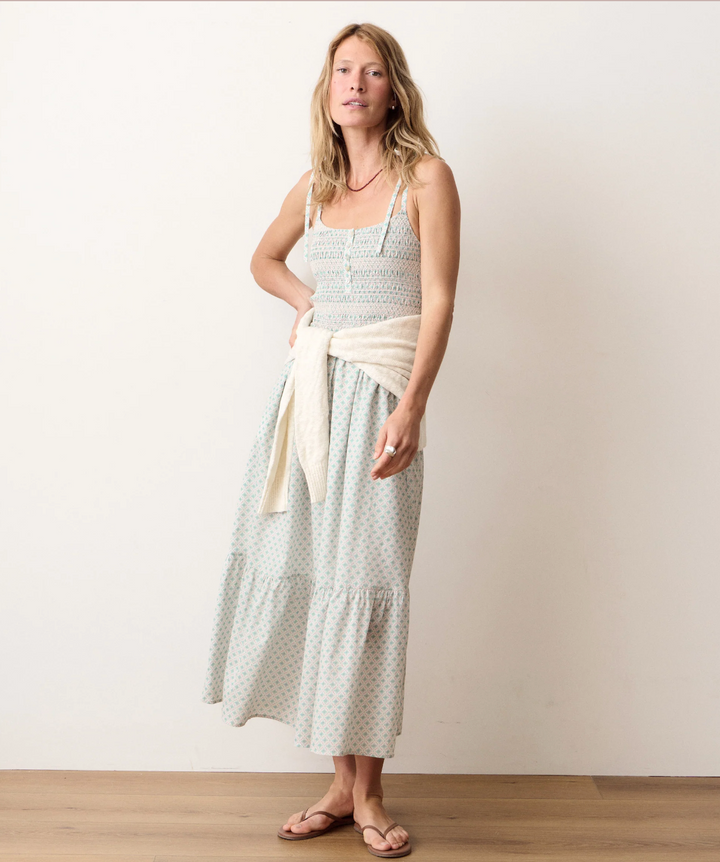 Carmen Smocked Dress, Piazze Print