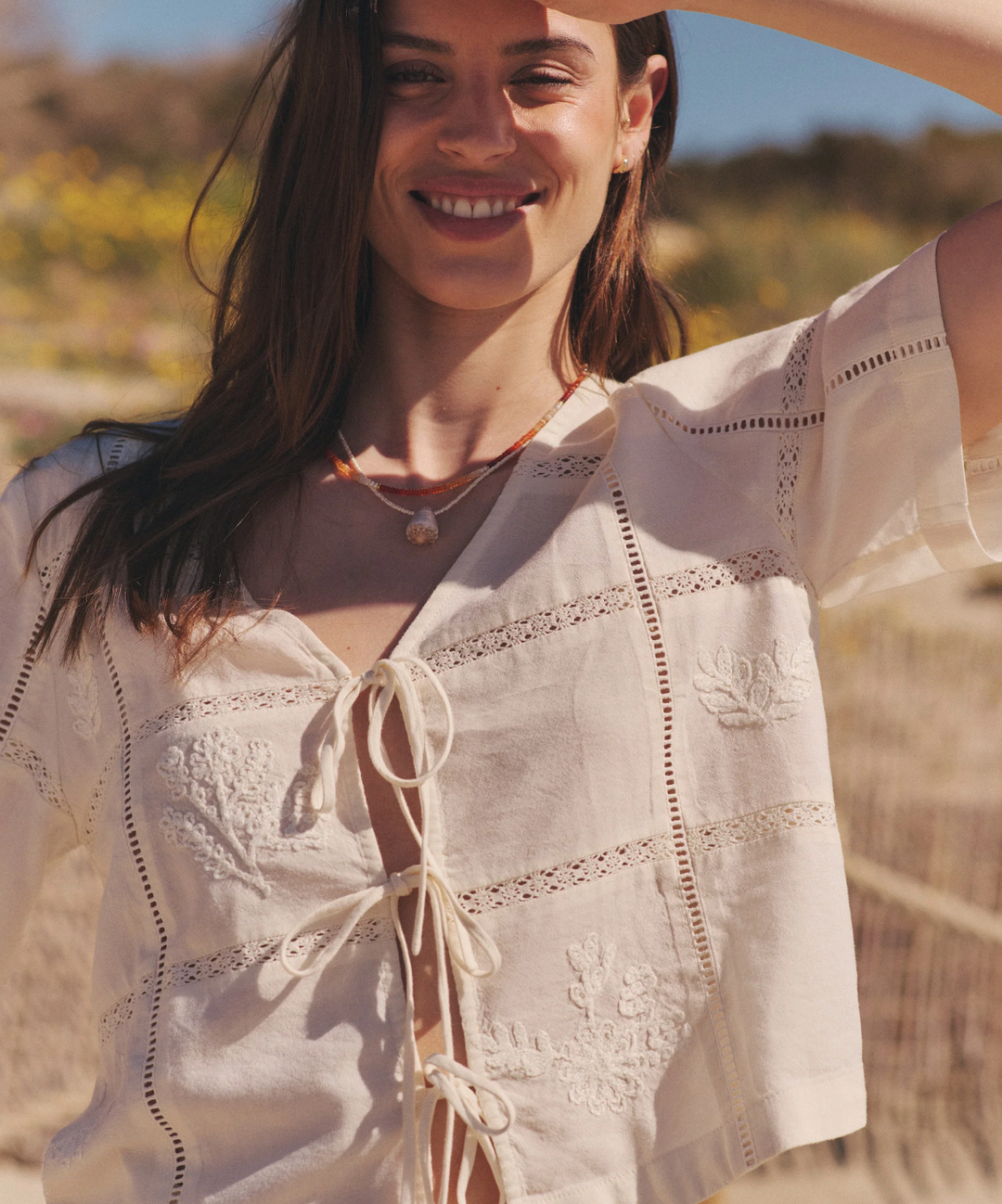 Marella Embroidered Top in Antique White