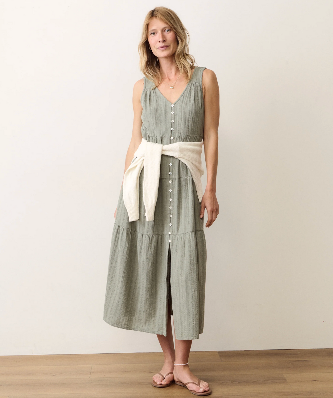 Corinne Button Dress in Sage