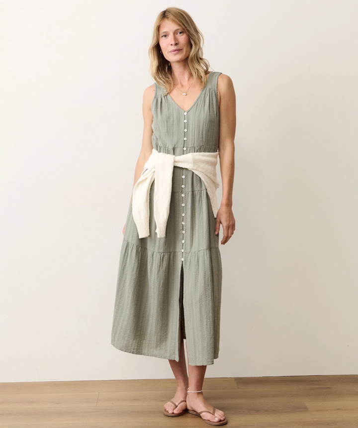 Corinne Button Dress in Sage
