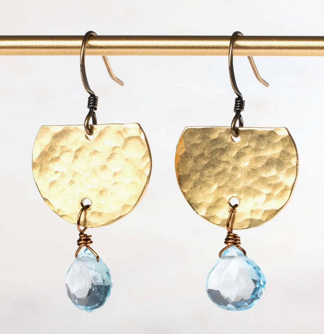 Blue Topaz Hammered Semi Circle Earrings