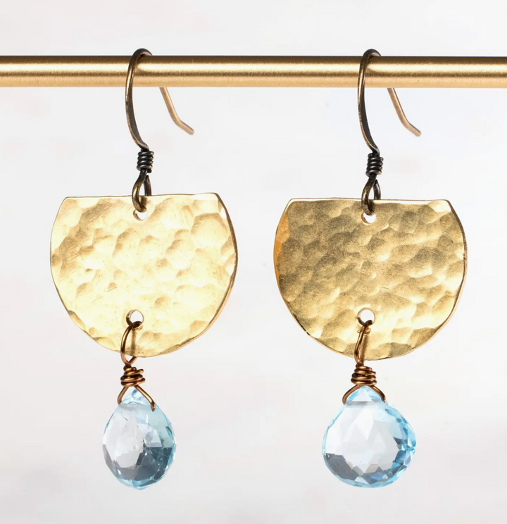 Blue Topaz Hammered Semi Circle Earrings