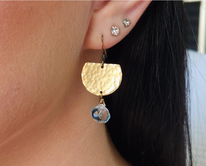 Blue Topaz Hammered Semi Circle Earrings