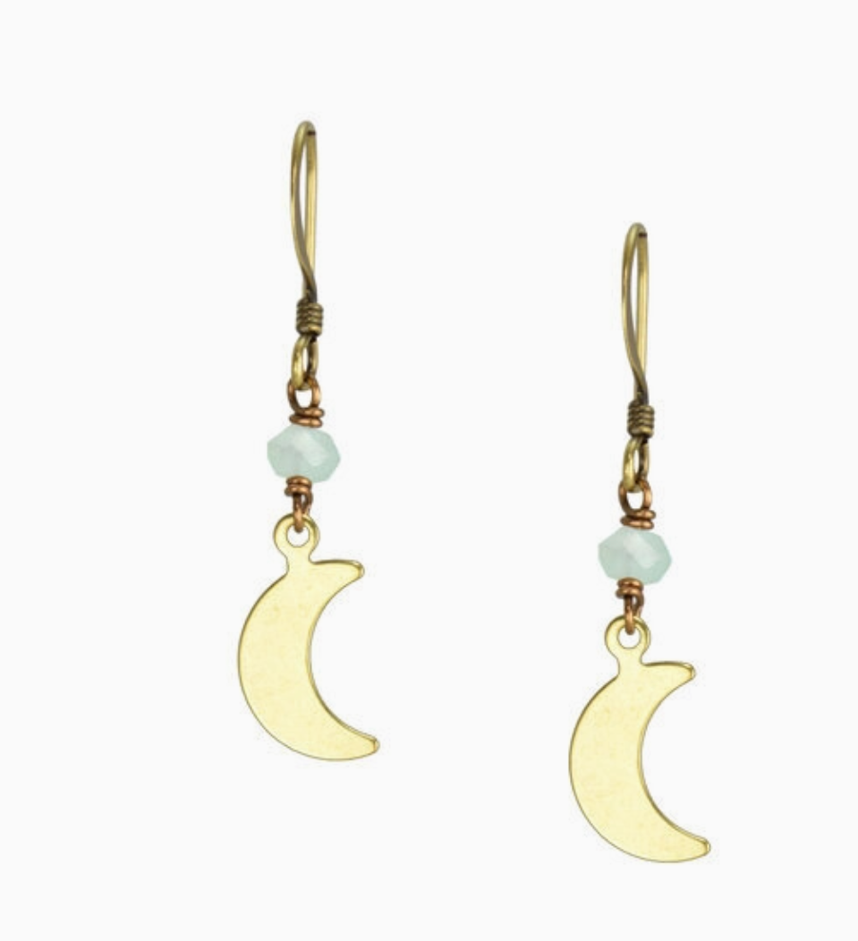 Dainty Seafoam Chalcedony Crescent Moon Earrings