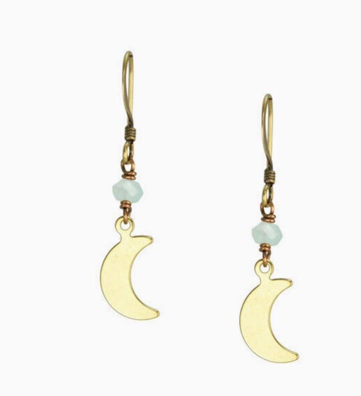 Dainty Seafoam Chalcedony Crescent Moon Earrings