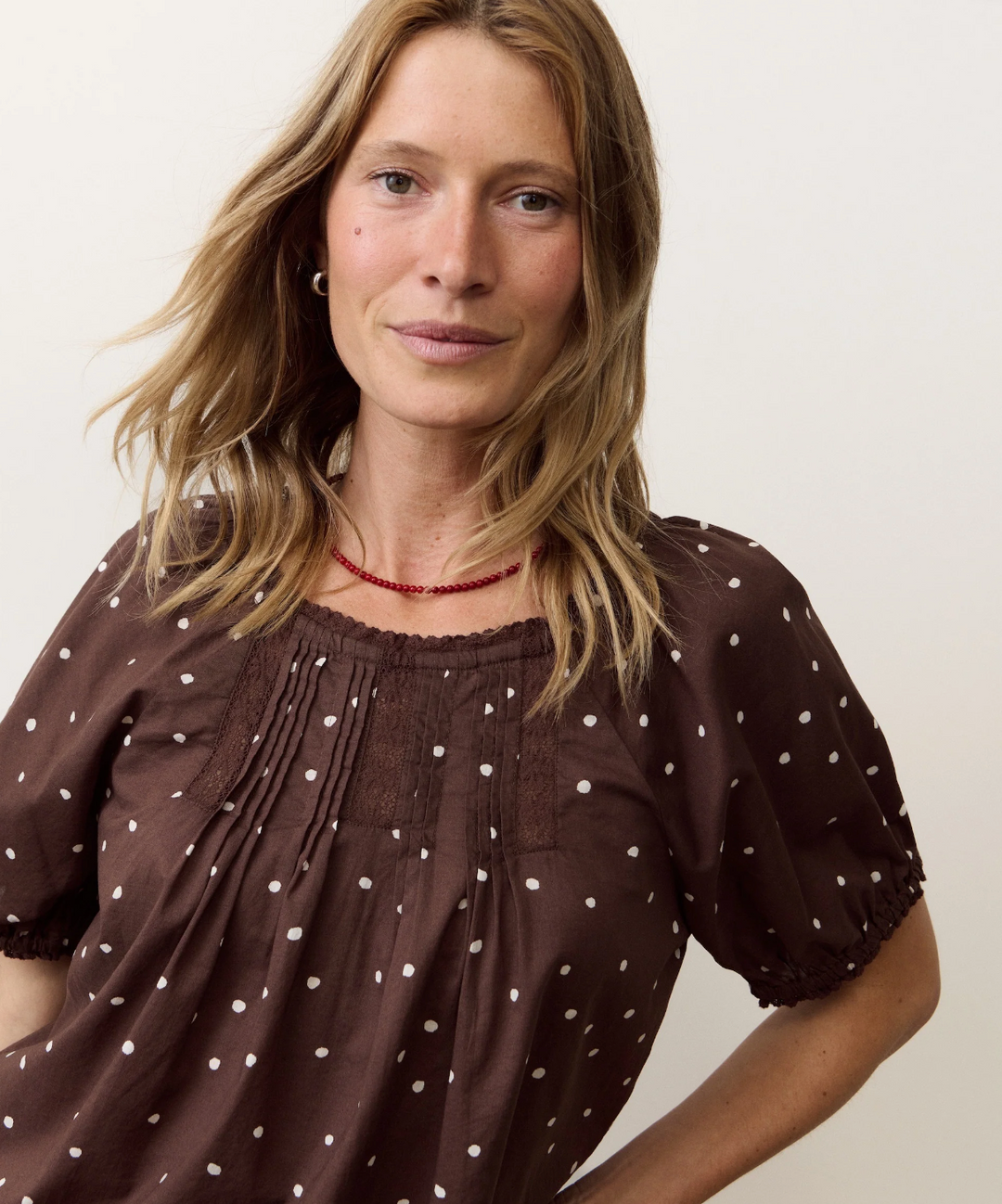 Celina Puff Top in Chocolate Polka Dot