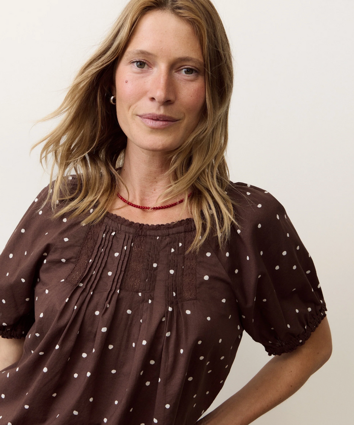 Celina Puff Top in Chocolate Polka Dot