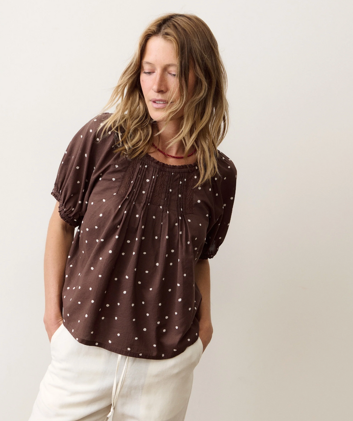 Celina Puff Top in Chocolate Polka Dot