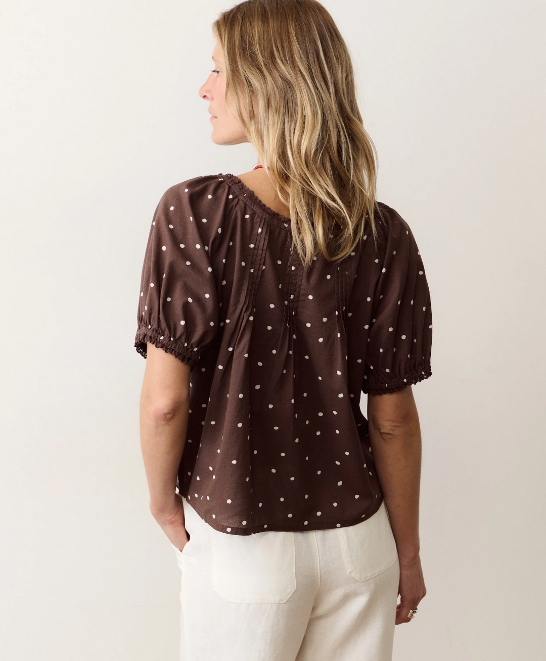 Celina Puff Top in Chocolate Polka Dot