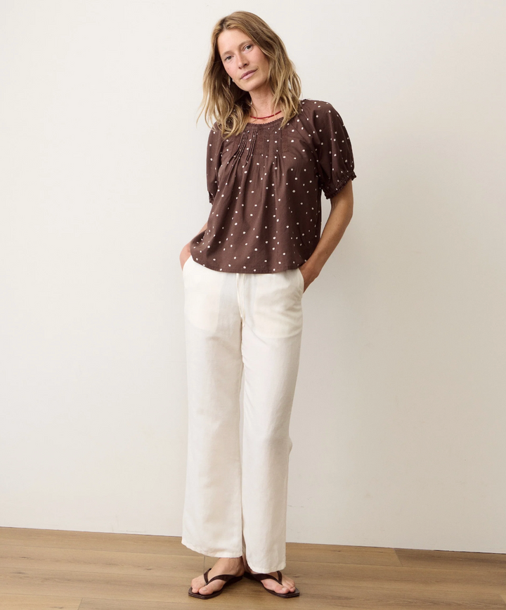 Celina Puff Top in Chocolate Polka Dot