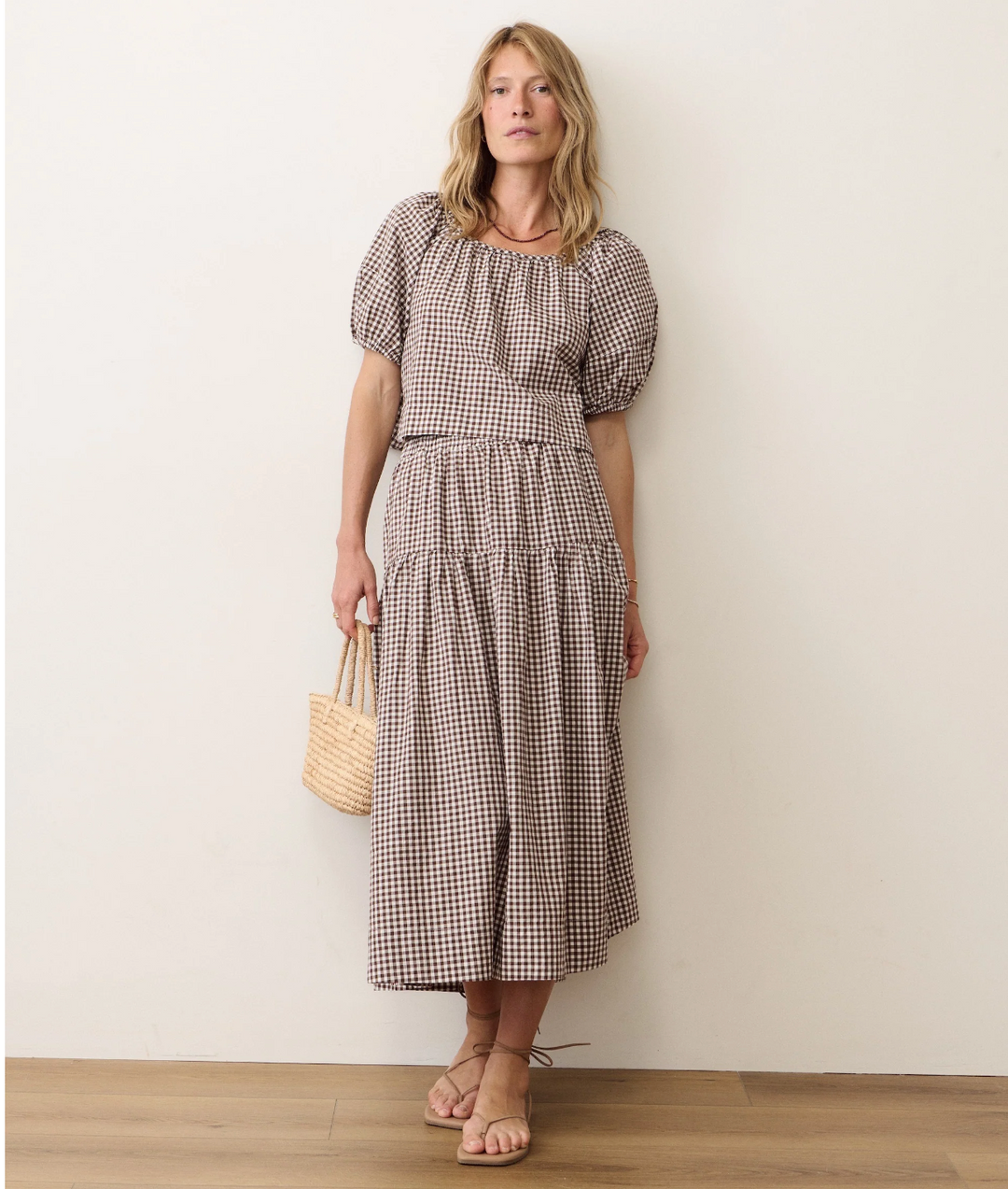 Gia Poplin Skirt in Chocolate Gingham