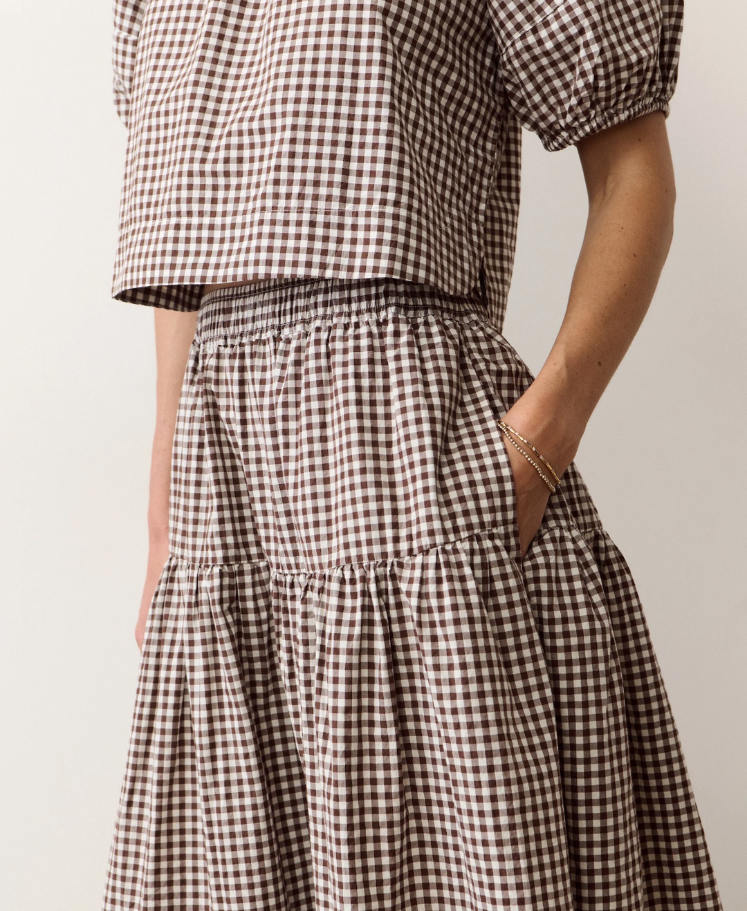 Gia Poplin Skirt in Chocolate Gingham