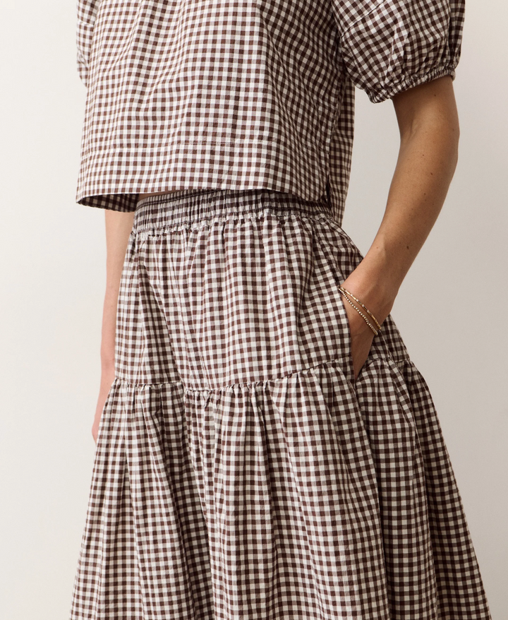 Gia Poplin Skirt in Chocolate Gingham