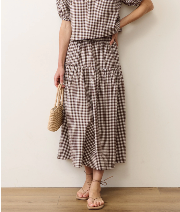 Gia Poplin Skirt in Chocolate Gingham