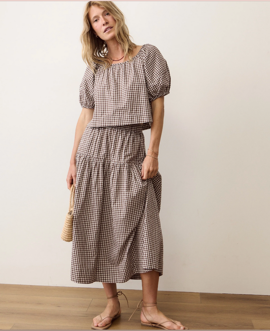 Gia Poplin Skirt in Chocolate Gingham
