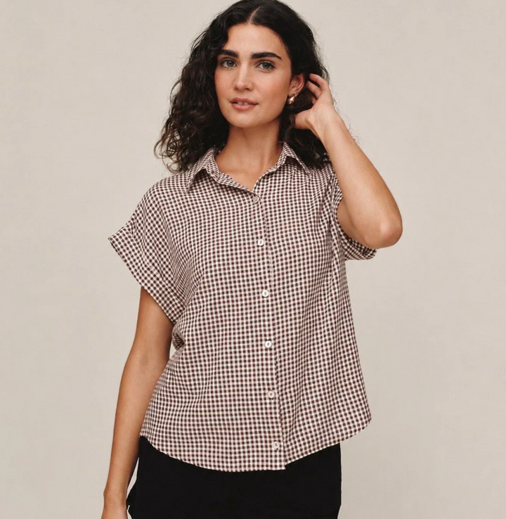 Gingham Short Roll Sleeve Shirt