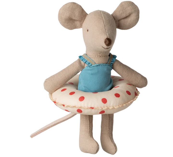 Beach Mouse with Float, Little Sister, Red Dots
