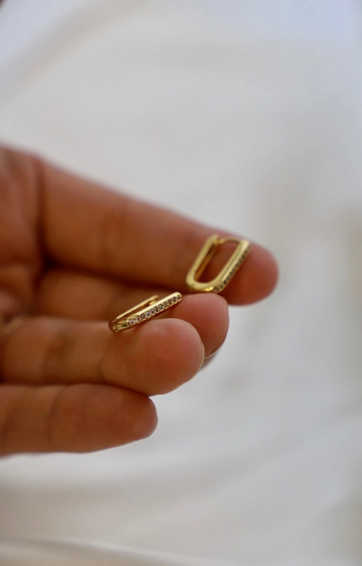 Leo Rectangle CZ Hoops in Gold