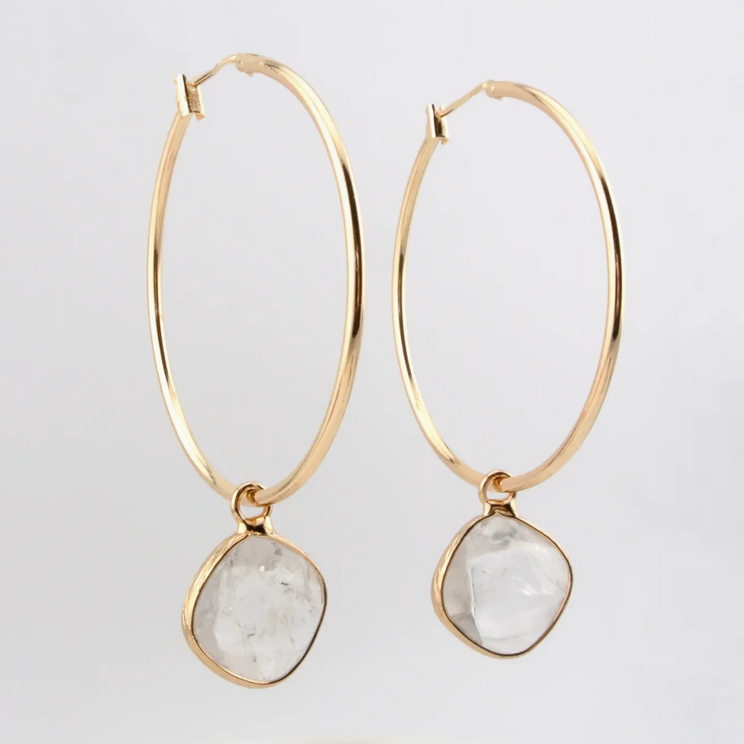 Harper Luxe Gold Hoops with Quartz Drops