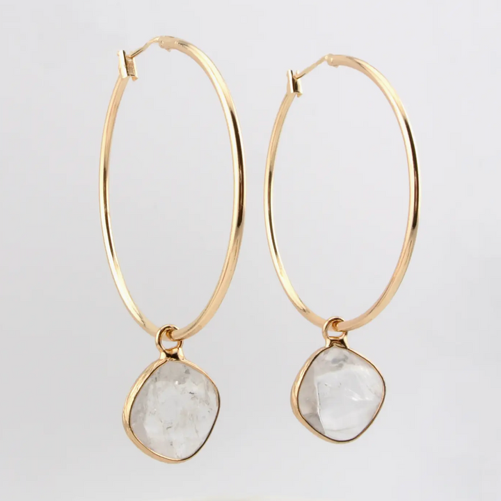 Harper Luxe Gold Hoops with Quartz Drops