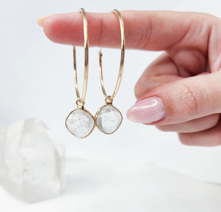 Harper Luxe Gold Hoops with Quartz Drops
