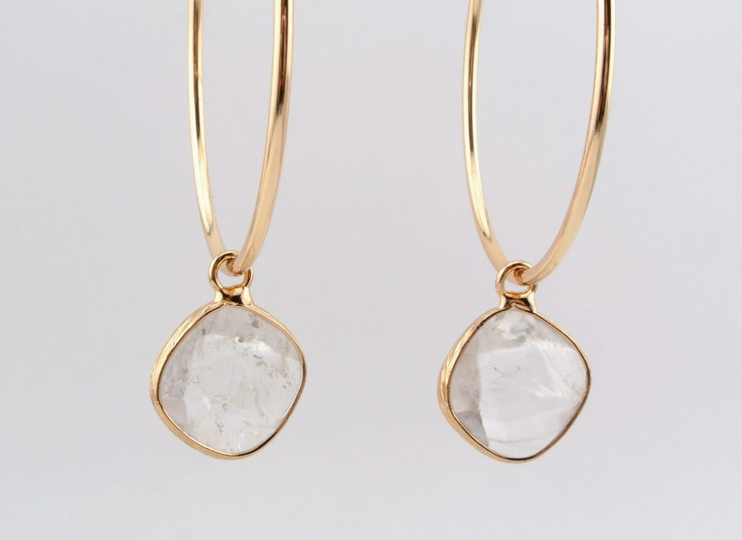 Harper Luxe Gold Hoops with Quartz Drops