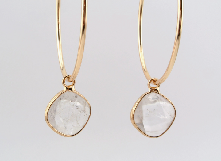 Harper Luxe Gold Hoops with Quartz Drops