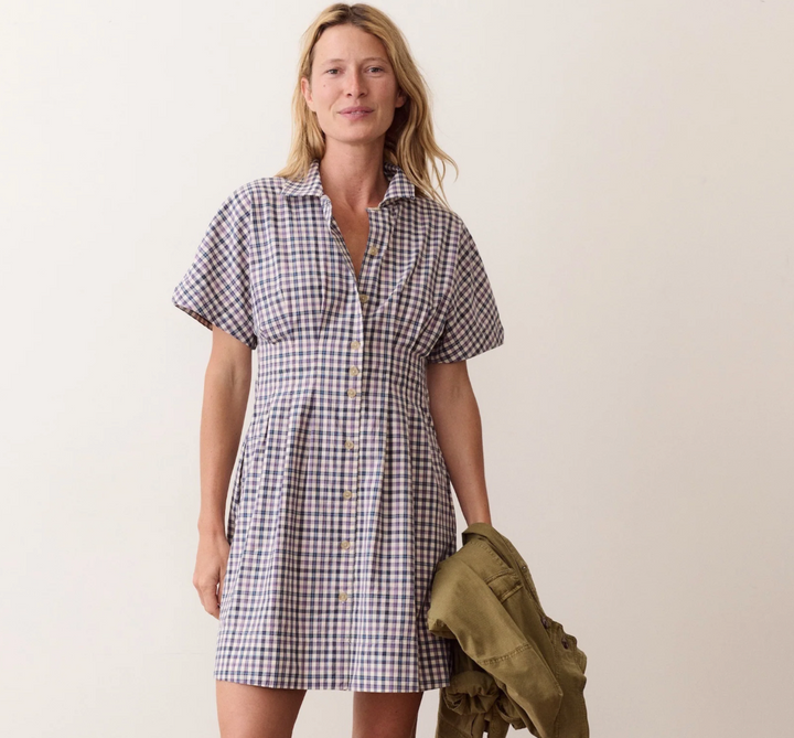 Arden Mini Shirt Dress in Blue &amp; Lavender Plaid