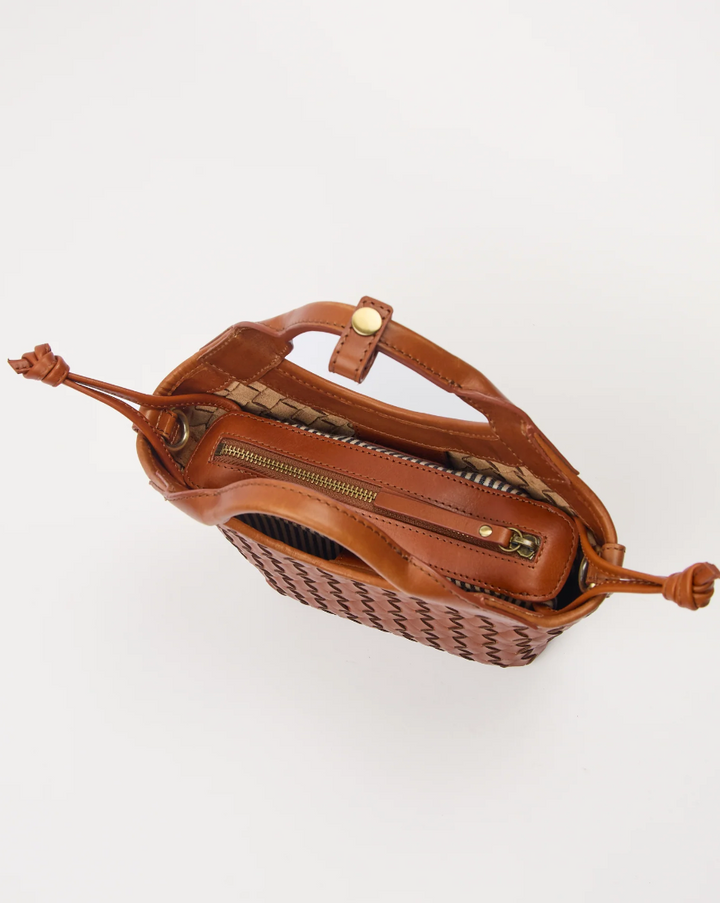 Mara Midi, Cognac Woven Classic Leather