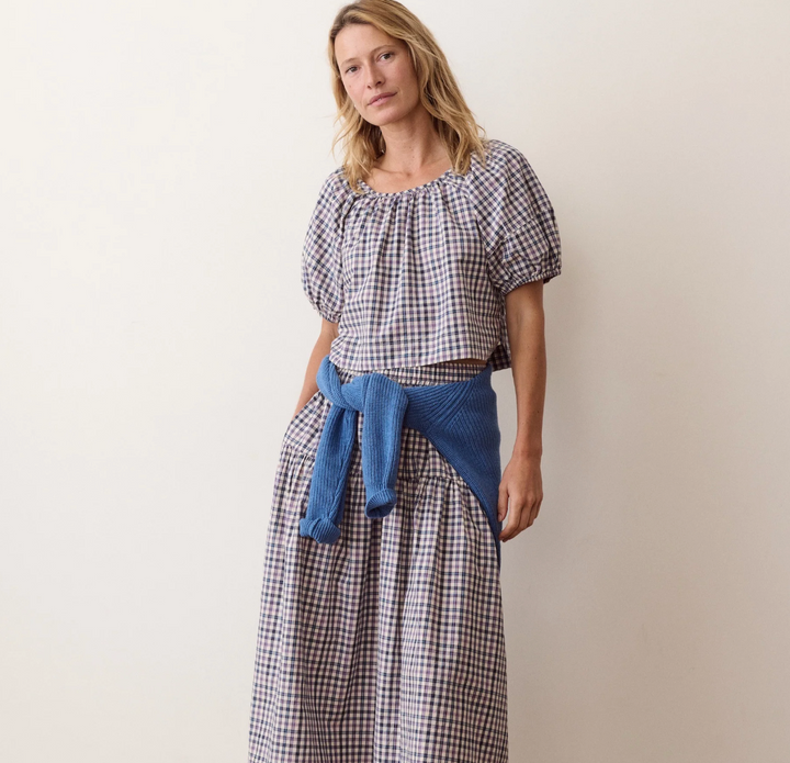 Gia Poplin Blouse, Blue &amp; Lavender Plaid