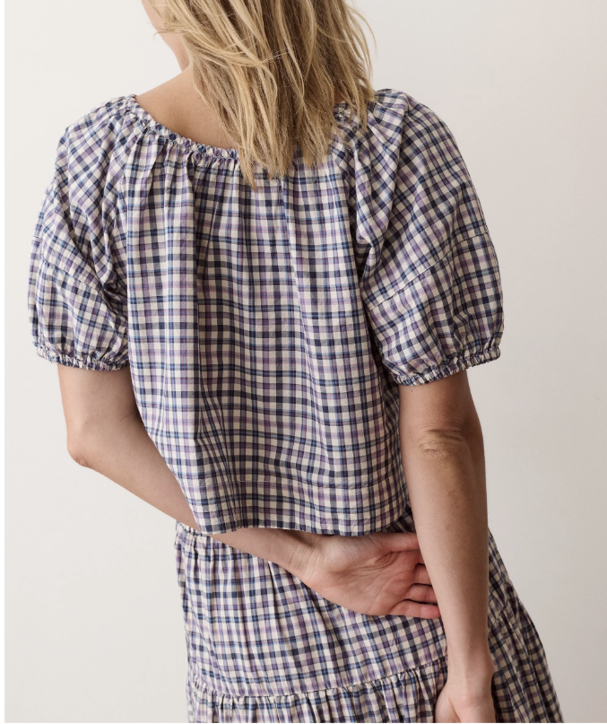 Gia Poplin Blouse, Blue &amp; Lavender Plaid