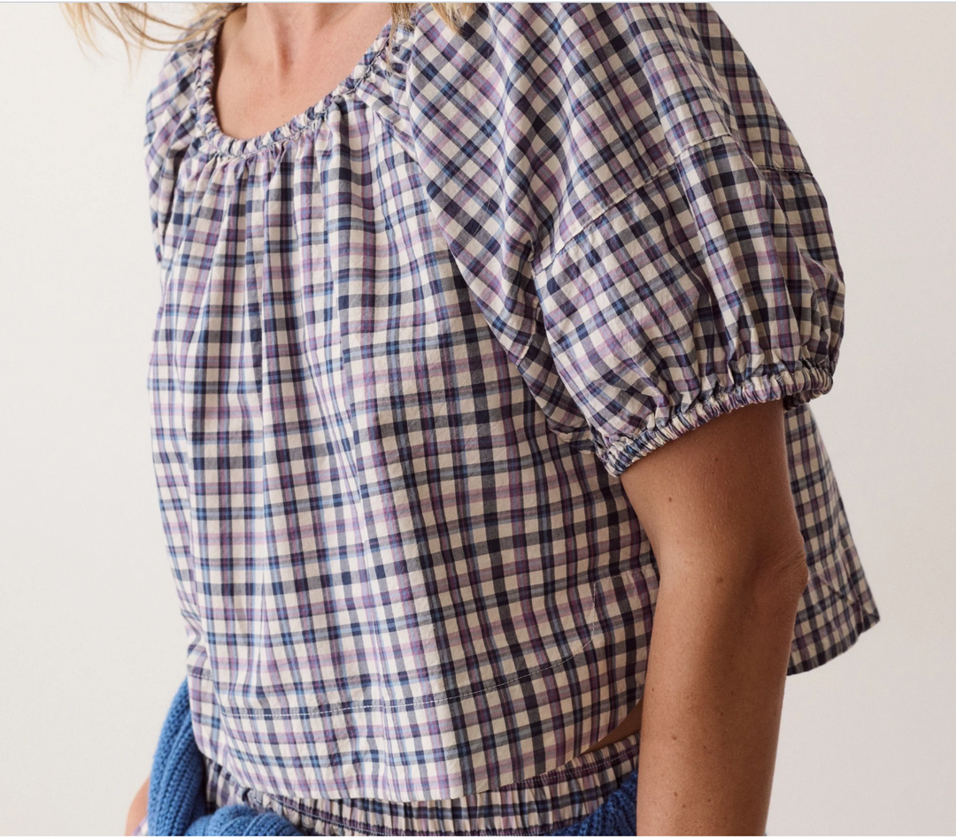 Gia Poplin Blouse, Blue &amp; Lavender Plaid