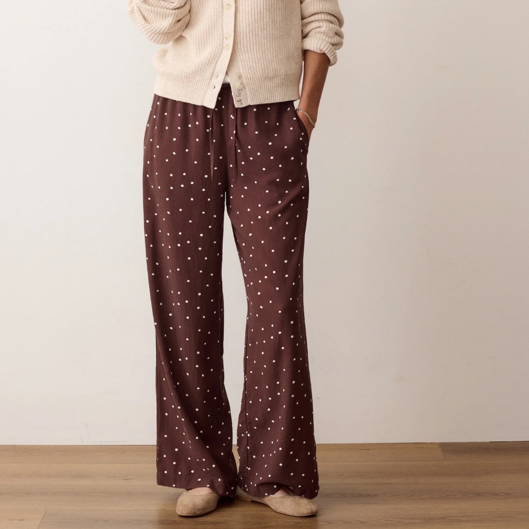 Lucy Drawstring Pant in Chocolate Polka Dot