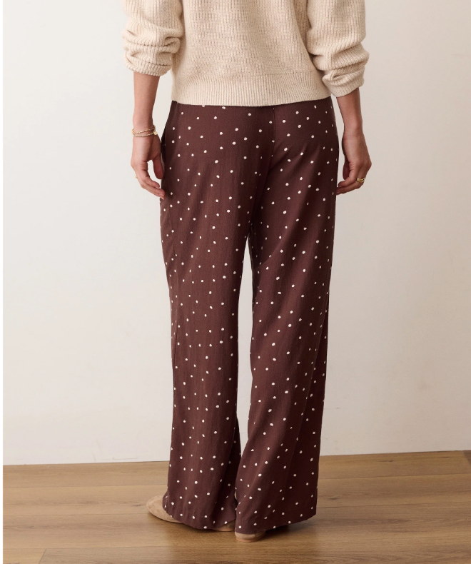 Lucy Drawstring Pant in Chocolate Polka Dot