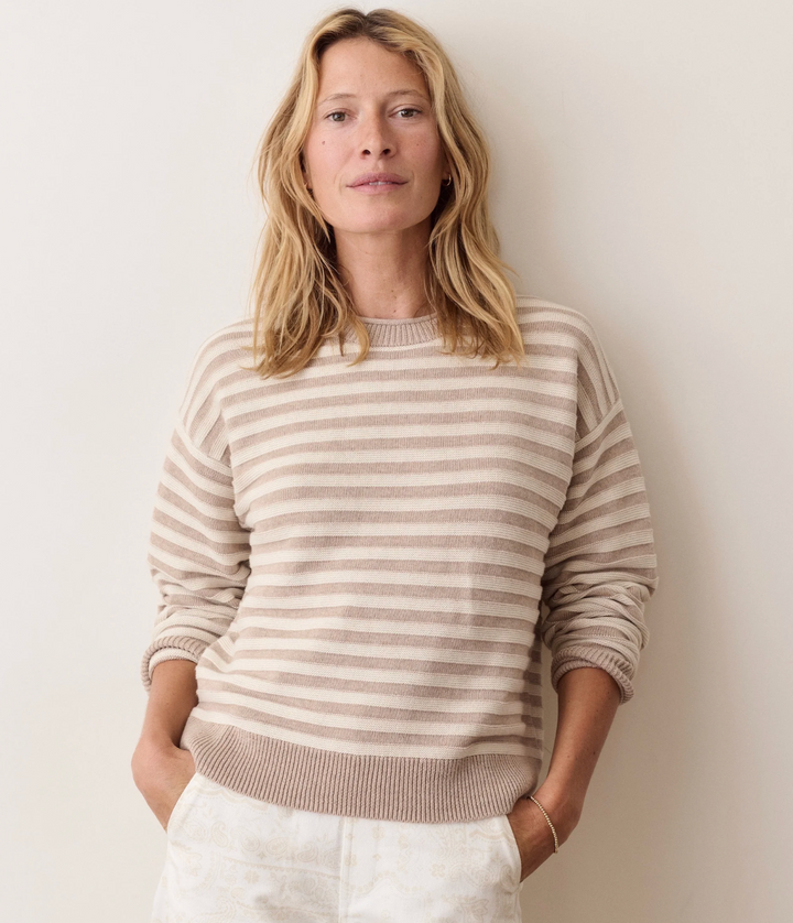 Suki Crewneck Sweater in Oatmeal Stripe